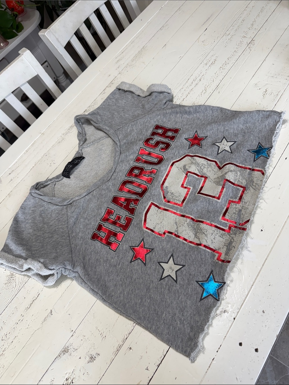 'Headrush 13' Graphic Tee with red white blue and grey Stars size Med
